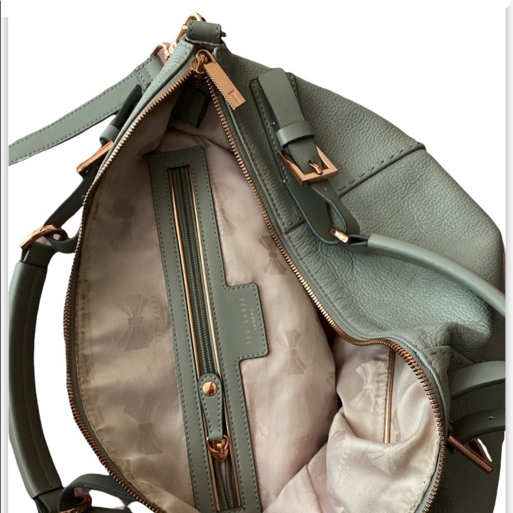 Ted Baker Ash Gray Medium/ Large Bag Handbag Genuine Leather Rose Gold Metal - Picture 6 of 16